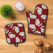 Ensemble De Gant De Cuisine Et De Manique Santa White Christmas Mouse Screwball Graphics (De haut en bas)