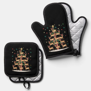 Ensemble De Gant De Cuisine Et De Manique Sapin de Noël Cerf Drôle de Vacances Renne Mignon