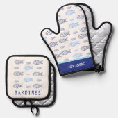 Ensemble De Gant De Cuisine Et De Manique Sardines (Recto/Verso)