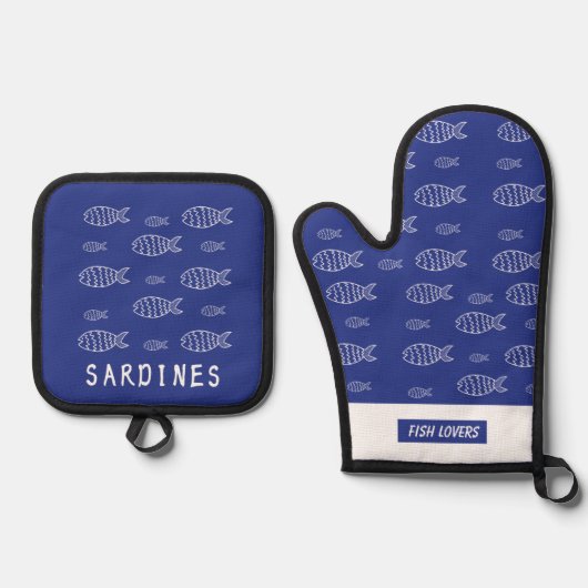 Ensemble De Gant De Cuisine Et De Manique Sardines (Recto)