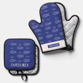 Ensemble De Gant De Cuisine Et De Manique Sardines (Recto/Verso)