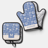 Ensemble De Gant De Cuisine Et De Manique Sassy Seashell Pattern (Recto/Verso)