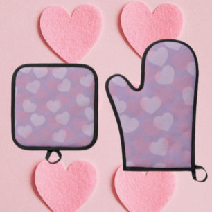 Ensemble De Gant De Cuisine Et De Manique Saupoudrer Coeur lavande