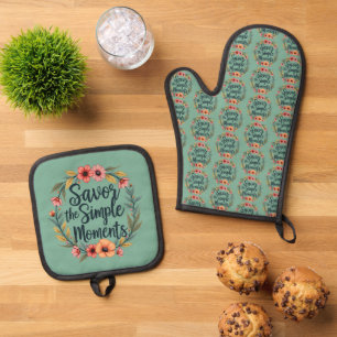 Ensemble De Gant De Cuisine Et De Manique Savourez les moments simples Citation florale Boho