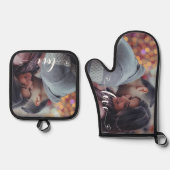 Ensemble De Gant De Cuisine Et De Manique Script d'amour de cadeau photo (Recto)