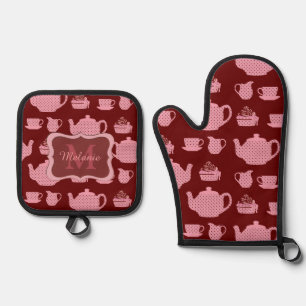 Ensemble De Gant De Cuisine Et De Manique Set de thé à base de pois rose Bourgogne Personnal