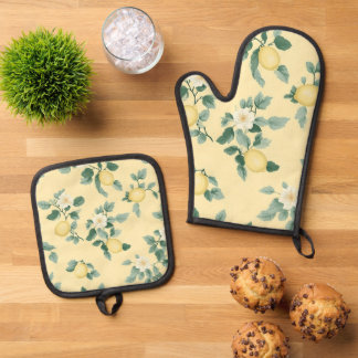 Ensemble De Gant De Cuisine Et De Manique Shabby Chic Série Florale Lemon Design #2