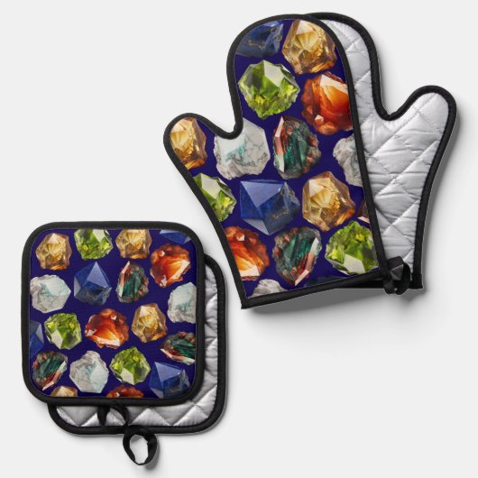 Ensemble De Gant De Cuisine Et De Manique Shiny Polished Minerals Pattern (Recto/Verso)