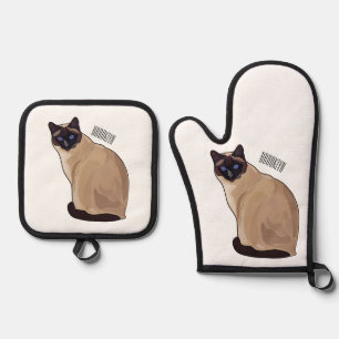 Ensemble De Gant De Cuisine Et De Manique Siamese cat cartoon