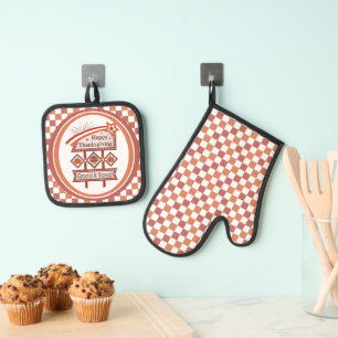 Ensemble De Gant De Cuisine Et De Manique Signe rétro gracieux et béni du bon thanksgiving