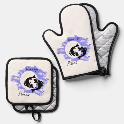 Ensemble De Gant De Cuisine Et De Manique Signe zodiaque - Poissons (Recto/Verso)