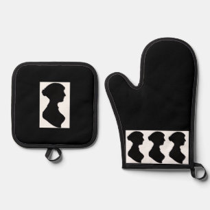 Ensemble De Gant De Cuisine Et De Manique Silhouette de Jane Austen sur fond noir