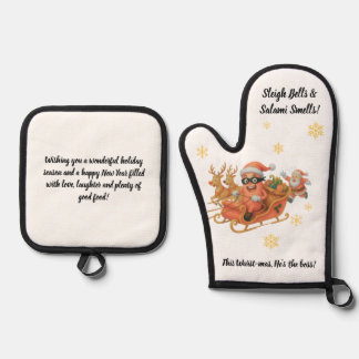 Ensemble De Gant De Cuisine Et De Manique Sleigh Bells & Odeur de Salami !