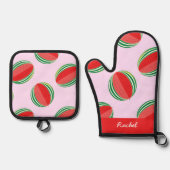 Ensemble De Gant De Cuisine Et De Manique Sliced watermelon pattern on pink (Recto)
