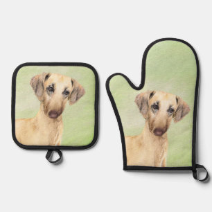 Ensemble De Gant De Cuisine Et De Manique Sloughi Peinture Sable doré mignon Art Chien origi