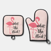 Ensemble De Gant De Cuisine Et De Manique Snarky Pink What Flock Flamant rose (Recto)