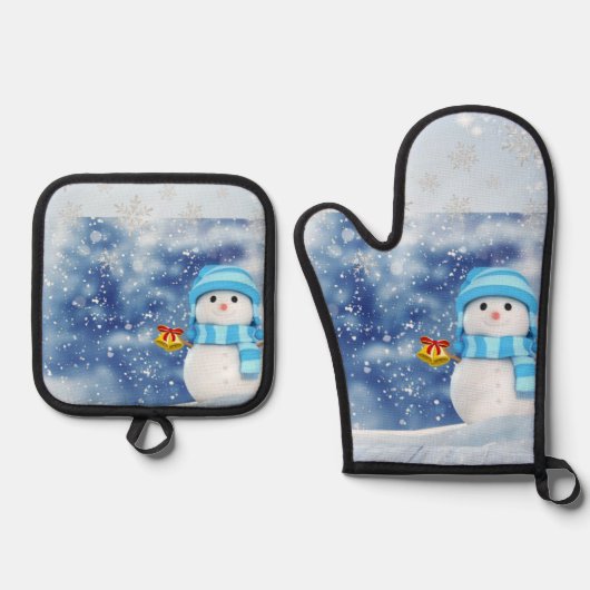 Ensemble De Gant De Cuisine Et De Manique Snowman de Noël Mitt & Pot Holders (Recto)