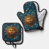 Ensemble De Gant De Cuisine Et De Manique Soleil Céleste (Recto/Verso)