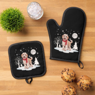 Ensemble De Gant De Cuisine Et De Manique Spinone Italiano sous la lumière de la lune neige