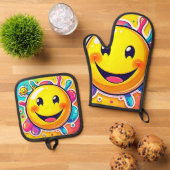 Ensemble De Gant De Cuisine Et De Manique Splashy Happy Emoji Fun (De haut en bas)