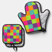 Ensemble De Gant De Cuisine Et De Manique Squares (Recto/Verso)