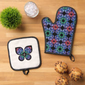 Ensemble De Gant De Cuisine Et De Manique Stained Glass (Fusion - Midnight) (De haut en bas)