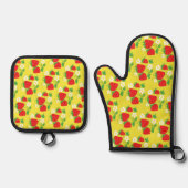 Ensemble De Gant De Cuisine Et De Manique Strawberry and Flowers Pattern Yellow (Recto)