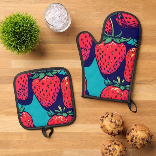 Ensemble De Gant De Cuisine Et De Manique Strawberry oven mits (De haut en bas)
