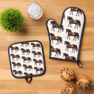 Ensemble De Gant De Cuisine Et De Manique Sud-Ouest Animal Cheval Cowboy Cowgirl 