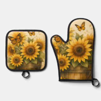 Ensemble De Gant De Cuisine Et De Manique Sunflower Apron