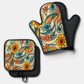 Ensemble De Gant De Cuisine Et De Manique Sunstream Bloom (Recto/Verso)