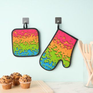 Ensemble De Gant De Cuisine Et De Manique Super Retro Bubbly Trippy Funky Panromantic Pride