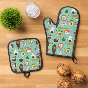 Ensemble De Gant De Cuisine Et De Manique Sushi Mignon