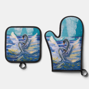 Ensemble De Gant De Cuisine Et De Manique Swans "Art by Kids"