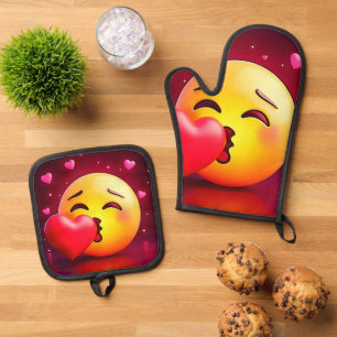 Ensemble De Gant De Cuisine Et De Manique Sweet Kiss Heart Emoji