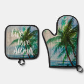Ensemble De Gant De Cuisine Et De Manique Symbole de plage Aloha Palm Tree (Recto)