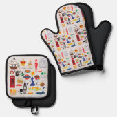 Ensemble De Gant De Cuisine Et De Manique Symboles britanniques (Recto/Verso)