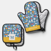 Ensemble De Gant De Cuisine Et De Manique Symboles maritimes Motif (Recto/Verso)