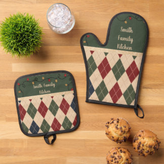 Ensemble De Gant De Cuisine Et De Manique Tablier Argyle de Noël