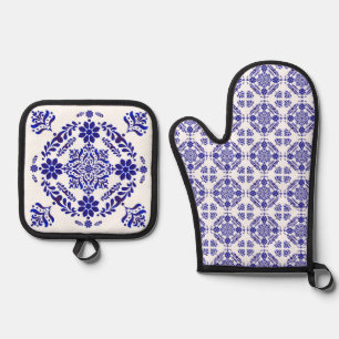 Ensemble De Gant De Cuisine Et De Manique Talavera trois bleu et blanc