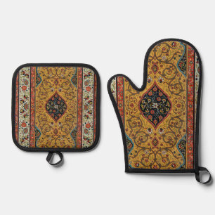 Ensemble De Gant De Cuisine Et De Manique Tapis Élegant Tapisserie Perse Antique Riche