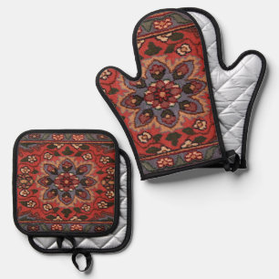 Ensemble De Gant De Cuisine Et De Manique Tapis floral persan turc antique oriental