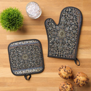 Ensemble De Gant De Cuisine Et De Manique Tapis Persan Antique