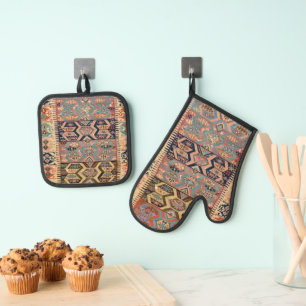 Ensemble De Gant De Cuisine Et De Manique Tapis turc antique kilim