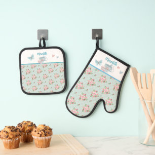 Ensemble De Gant De Cuisine Et De Manique Tea et Cupcake Time Four personnalisé Mitt & Po