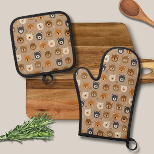 Ensemble De Gant De Cuisine Et De Manique Tête d'ours mignonne pour enfants
