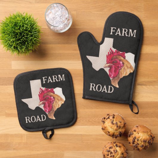 Ensemble De Gant De Cuisine Et De Manique Texas Farm Road Chicken (De haut en bas)