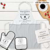 Ensemble De Gant De Cuisine Et De Manique Texte personnalisé, bandes blanches et grises joli
