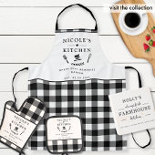 Ensemble De Gant De Cuisine Et De Manique Texte personnalisé, tampons noirs et blancs