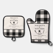 Ensemble De Gant De Cuisine Et De Manique Texte personnalisé, tampons noirs et blancs (Recto)